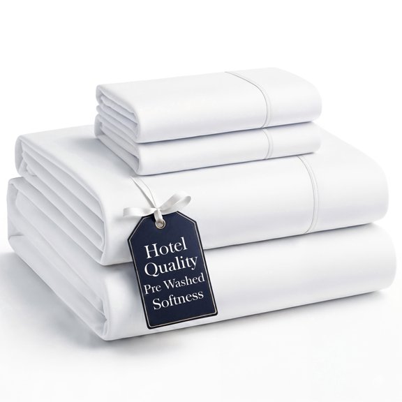 Casa Platino Queen Size Bed Sheets Set - Washed Ultra-Soft Microfiber Queen Bed Sheets - Extra Soft - 4 Piece Set - Bedding Sheets & Pillowcases, Queen-White