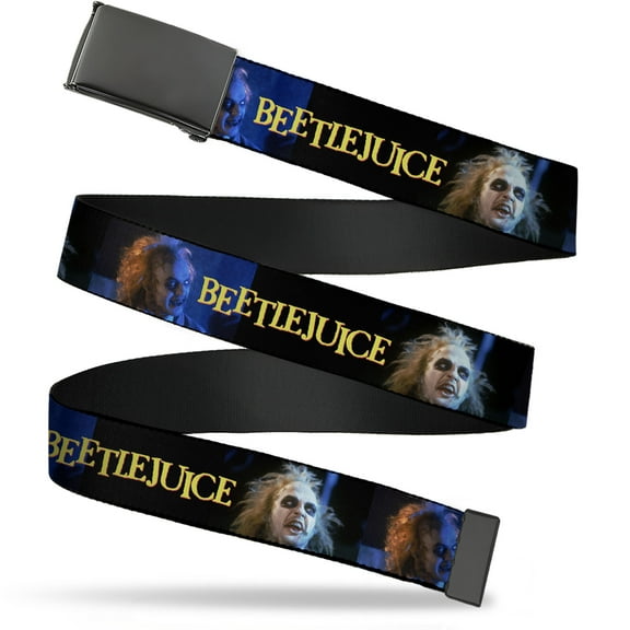 Adjustable Belt, Clamp Buckle, Cut-to-Fit, Beetlejuice Expressions and Title Logo Black Blues