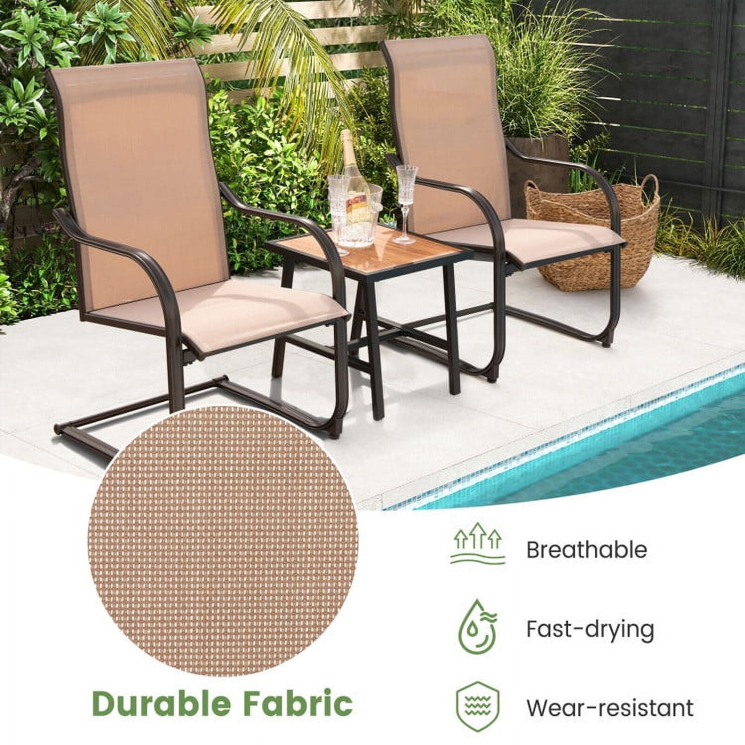 Aimee Lii 2 Pieces C-Spring Motion Patio Dining Chairs with Breathable Fabric, Outdoor Patio Set, Brown