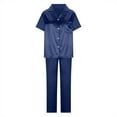 thumbnail image 3 of Tbopshirt Pajamas for Women Clearance,Women's Silk Satin Pajama 2 Piece Outfits Short Sleeve Crop Top And Wide Leg Pants Set With Pockets,Womens Pajama Sets,Summer Savings Deals, 3 of 5