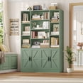 thumbnail image 4 of Hiphuta 75" Tall Modern Bookcases with 2 Double Door Cabinet, 47"Wide Wooden Storage Bookshelf for Living Room Home Office Entryway, Green, 4 of 8