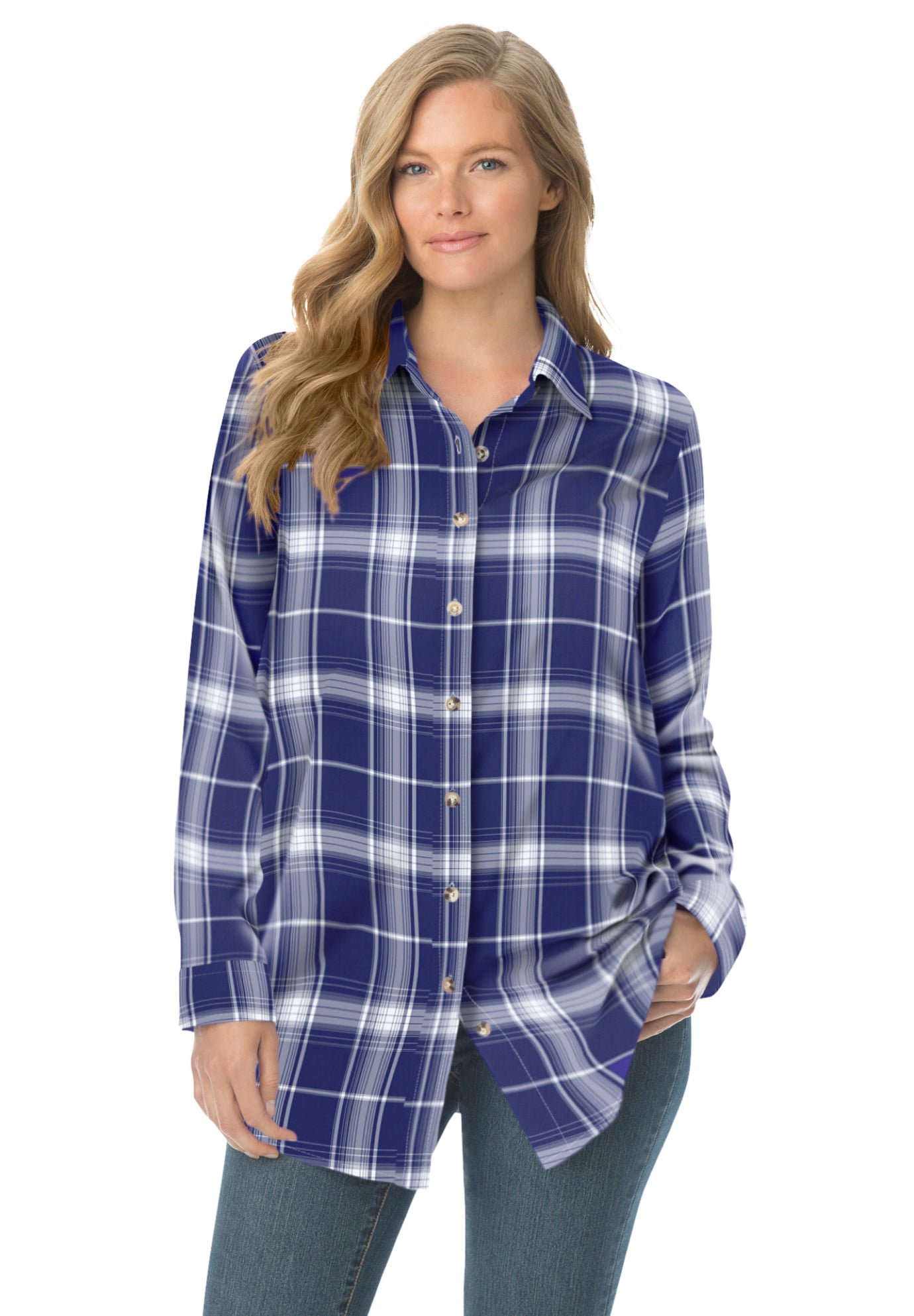 Woman Within Women's Plus Size Classic Flannel Shirt - Walmart.com