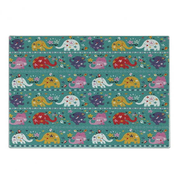 Animal Cartoon Cutting Board, Joyful Pattern Colorful Animals Happy Flowers Funny Nature, Decorative Tempered Glass Cutting and Serving Board, Small Size, Multicolor, by Ambesonne