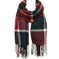 thumbnail image 3 of Wrapables® Plaid Long Scarf Wrap with Fringe, Navy and Wine, 3 of 4
