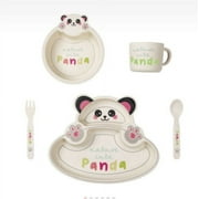 Baby Toddler Plate Set Kids Tableware Baby Bamboo Fiber Bowl Cup Dinnerware Set (Cute Panda)