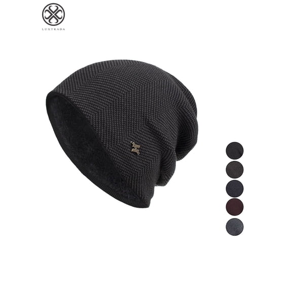 Luxtrada Mens Winter Warm Knitting Hats Plain Skull Beanie Cuff Toboggan Knit Cap (Black)