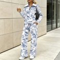 thumbnail image 4 of Women's 2 Piece Outfits Tracksuit Matching Lounge Set, L, Long Sleeve Half Zip Sweatshirt, Wide Leg Pants, Fall Fashion Sweatsuits, Airport Tracksuit, Pockets, Blue Bird Floral Toile, 4 of 7