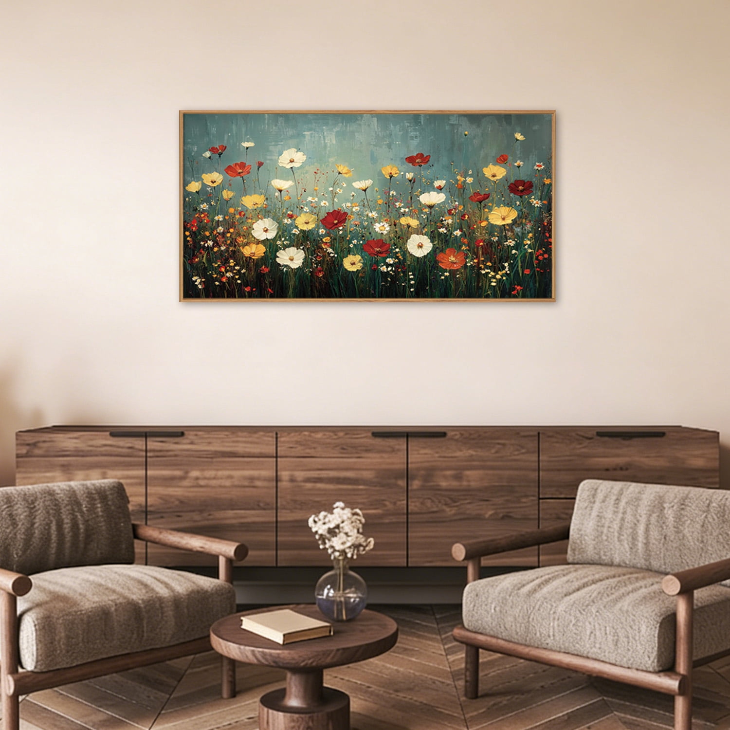 TOARTi Boho Vintage Floral Canvas Wall Art Moody Wildflowers Framed Print Colorful Abstract Botanical Artwork for Bedroom Living Room Office 20x40 Inch
