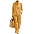 thumbnail image 2 of Stralyhd Womens 2 Piece Set Cotton Linen Lounge Sets 2026 Fall Airport Travel Matching Sets Cozy Teacher Daily outfits with Pockets Gold S, 2 of 7