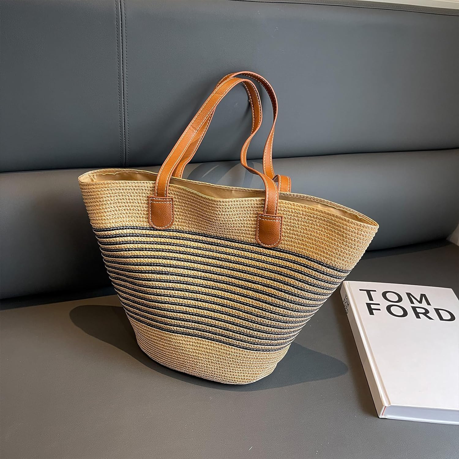 Kukuzhu Straw Beach Bag, Summer Straw Handbags for Women TrendyStraw Purses Woven Tote Bag for Travel Vacation