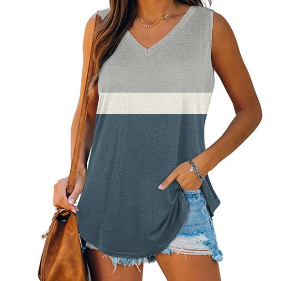 AherBiu Womens Tank Tops V Neck Sleeveless Summer Casual Tanks Stretch T Shirts Loose Fitting Workout Tanks