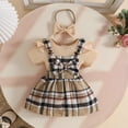 thumbnail image 3 of Ropa de Verano de Niña de Bebé Color Sólido Manga Corta Manga Volante Pit Bar Ha Yi + Vestido de Arco + Cinta de Pelo Set de Tres Piezas para el Uso Casual, la Fotografía Y las Fiestas, 3 of 8