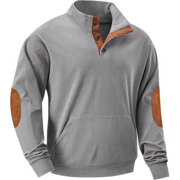 CAILDANL Mens Warm Corduroy Sweatshirt Casual Stand Collar Quarter Fall Metal Button Pullover Sweaters Long Sleeve with Pockets