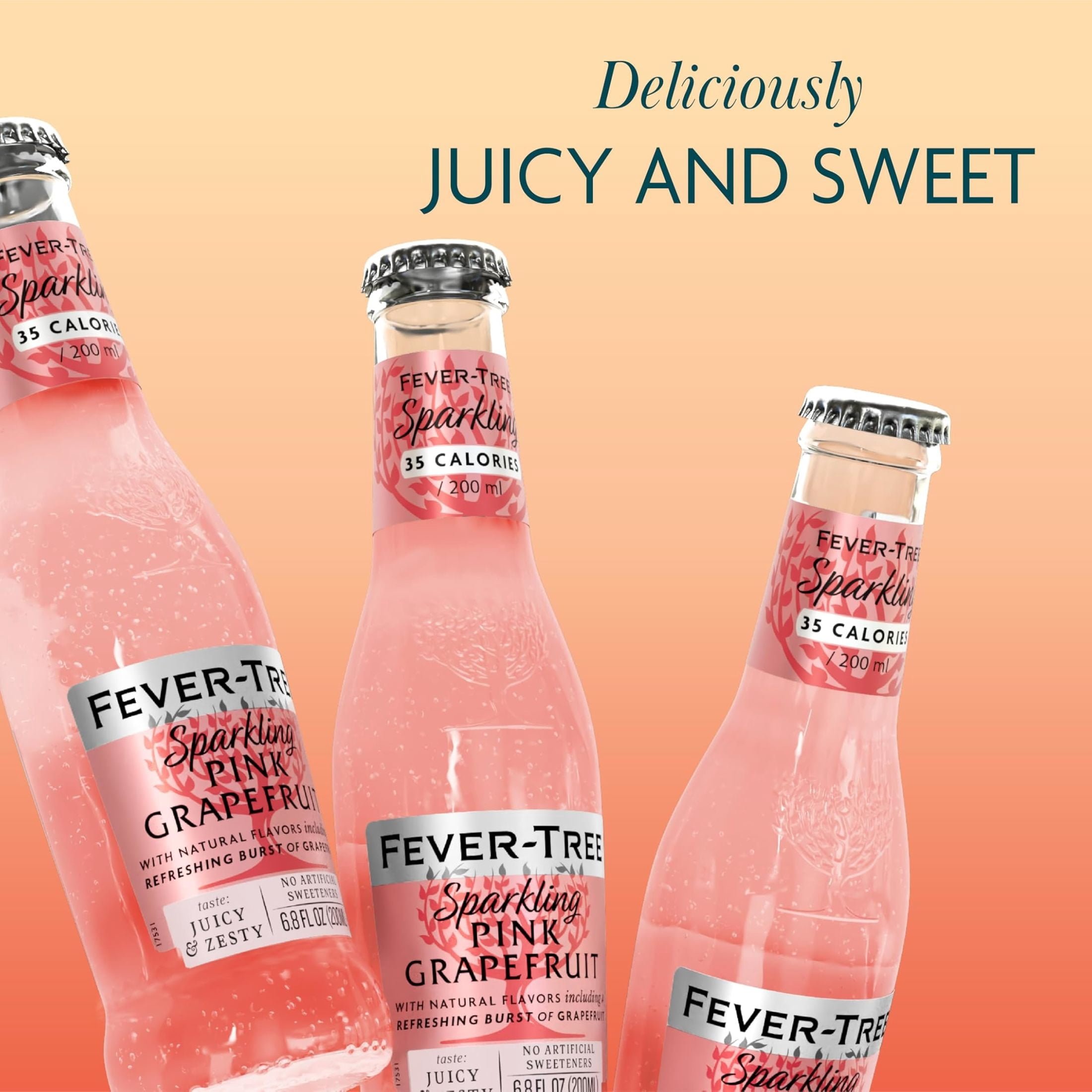 Fever-Tree Sparkling Pink Grapefruit , 4 Pack, 200 ML Glass Bottles, 0% ABV
