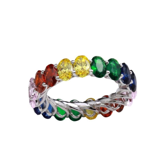 Rhodium Plated 925 Sterling Silver Multi-Colored Eternity Ring Band Multi-color CZ Female Size 5