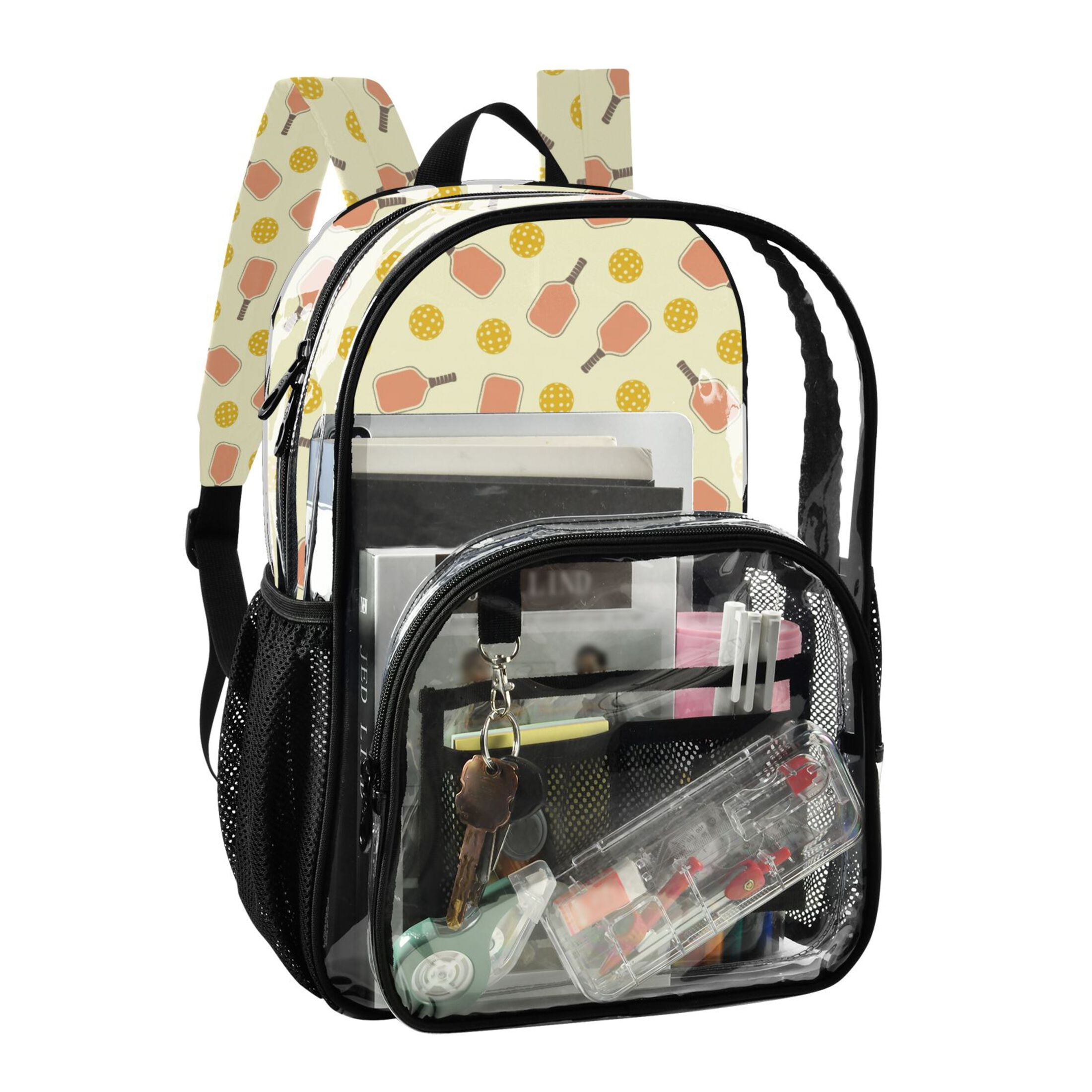 ALAZA Clear Backpack Yellow Pickleball Balls PVC Transparent BookBag