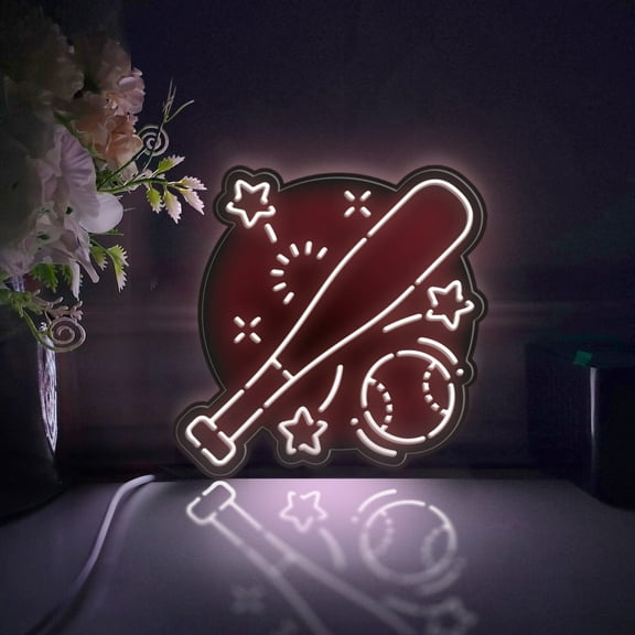 Baseball And Bat Led Light Box, Dimmable Neon-Like Light Signs USB Power for Wall Decor Bedroom Decoration, Static Light (WxH) 6"x6"