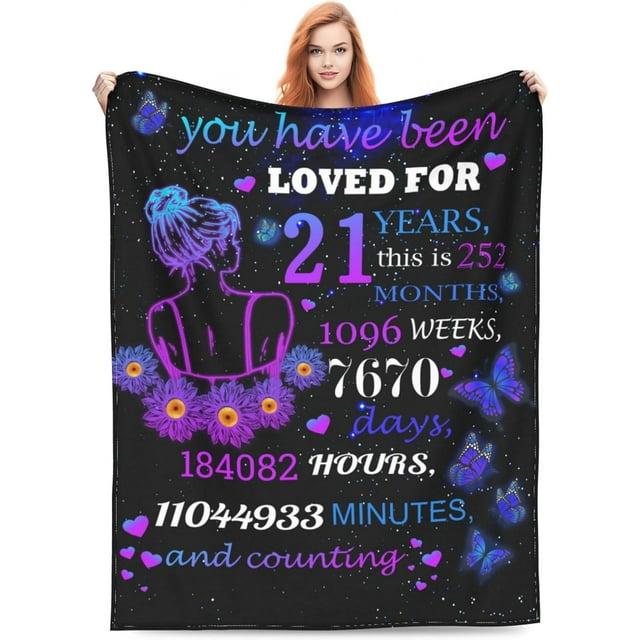 LHSHID 21th Birthday Gifts for Girls Soft Warm Throw Blanket Lightweight Flannel Fleece Bed Blanket Gift for Girls Boys Men Women Chair Couch