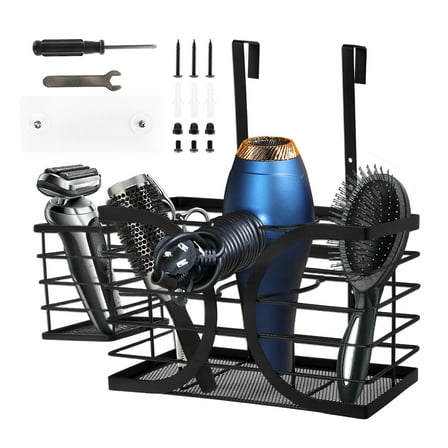 FKSZLL Iron Hair Dryer Holder and Hair Tool Organizer Wall Mounted with Large Capacity Design Mesh Bottom Structure for Bathroom Cabinet Organization