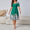 thumbnail image 4 of QUNYINEY Long Womens Dress Summer Floral Flowy Short Sleeve A Line Dress Vacation Slim Fit V Neck Beach Casual Dresses, 4 of 5