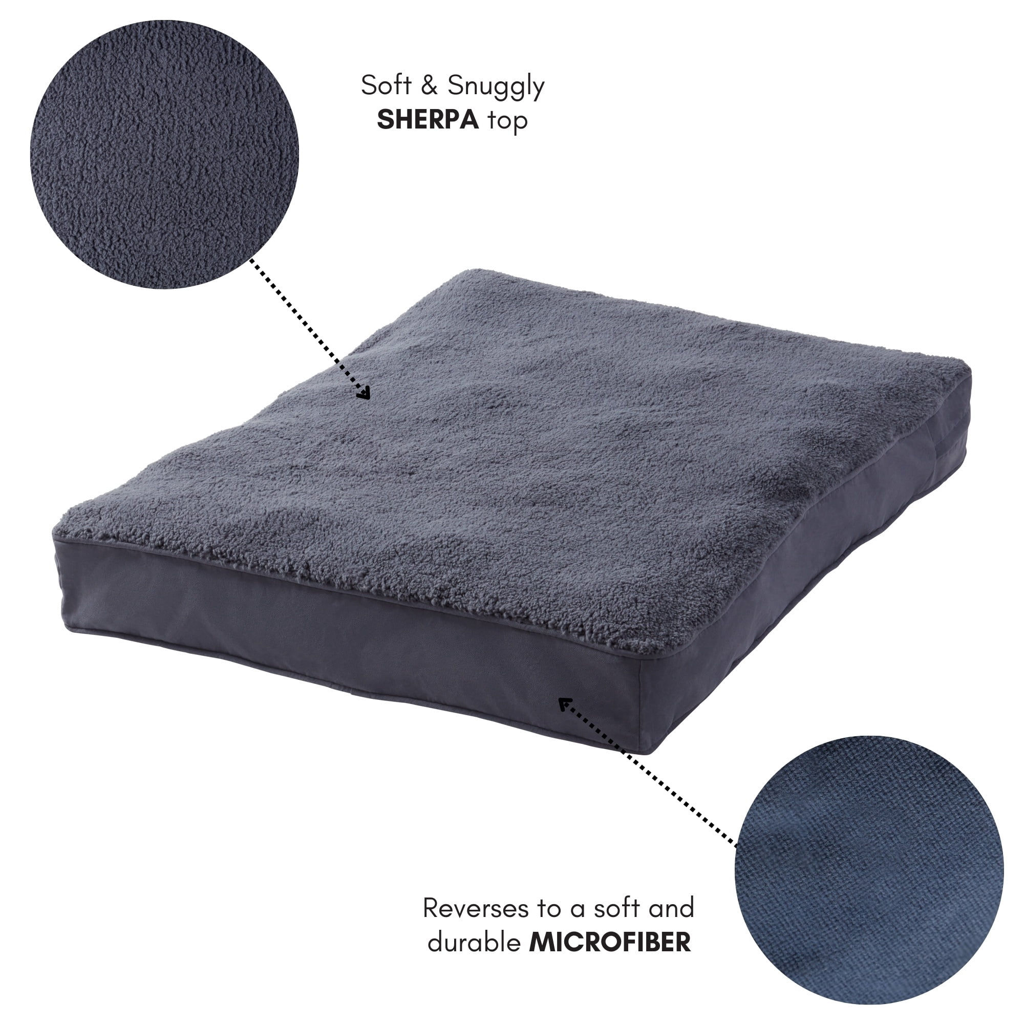 Happy Hounds Daisy Deluxe Sherpa Supportive Dog Bed, Blue Steel, Small (36 x 24 in.)
