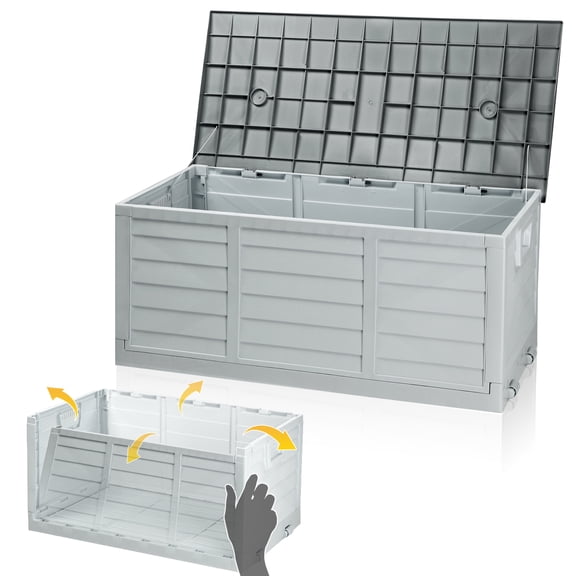 Ktaxon 75gal Outdoor Deck Box Resin Storage Box,Collapsible Design,Easy Set Up,Space Saving Outdoor Storage,for Patio,Backyard,Home,Gray
