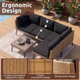 thumbnail image 2 of Dateyes 5‑Piece Rattan Outdoor Sectional Sofa Set, Black Cushions Patio Conversation Furniture Set, 2 of 9
