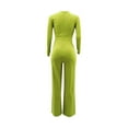 thumbnail image 6 of hotojiny Womens Jumpsuits V Neck Long Sleeve Romper with Ribbon Wide Leg Elegant Party Clubwear Playsuit, 6 of 6