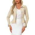 thumbnail image 4 of INSPIRE CHIC Women's Elegant Peter Pan Collar Long Sleeves Ruffled Hem Single Breasted Office Blazers XL Beige, 4 of 6