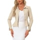 thumbnail image 4 of BLAZERS DE OFICINA M BEIGE DE MUJER CON CUELLO PETER PAN ELEGANTE, MANGAS LARGAS Y HEM RUFFLE DE UN SOLO BOTÓN, 4 of 6