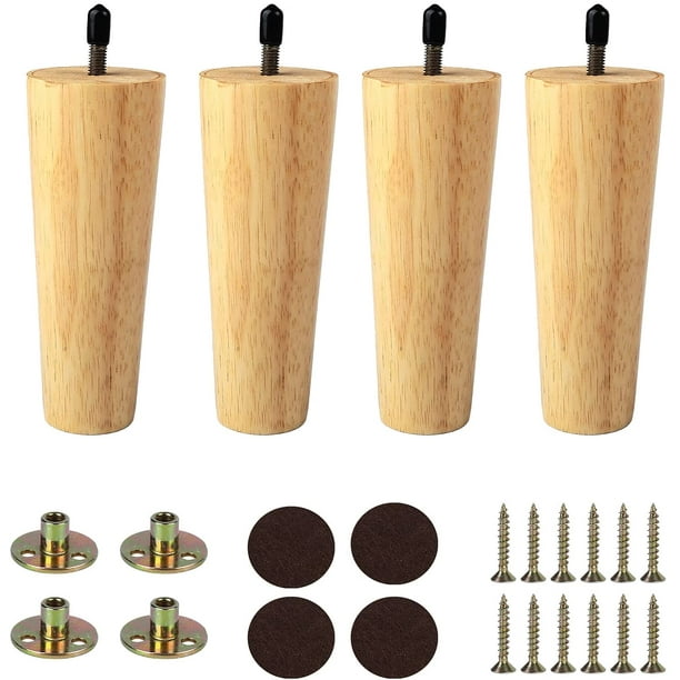 MEETWARM 6 inch Round Tapered Furniture Leg Wood Sofa Replacement Legs ...