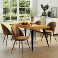 thumbnail image 1 of Homy Casa 63 inch Dining Table Set with 1 Table and 4 High-Back Chairs, Modern Wave Edge, Natural Tabletop, Brown Faux Suede Upholstery, 1 of 11