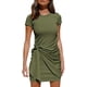 thumbnail image 1 of Vestido de camiseta para mujer, informal, de manga larga, con lazo en la cintura, cuello redondo, ajustado, fruncido, elástico, con nudo, Color sólido, suelto, Mini vestido sin mangas Adepaton WMZL-907-12, 1 of 5