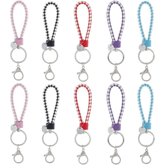 20pcs Leather Braid Keychain Woven Keychain Strap Colorful Imitation Leather Short Wristlet Keyrings Straps Lanyard With Blank And Clips For Adult Women Home Car Rings Key Gifts Imitation Leather
