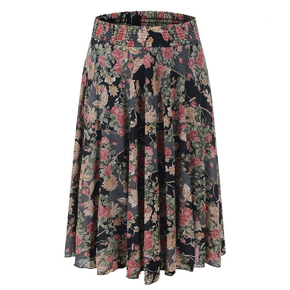 MAOWAPLG Skirts for Women Womens Summer Printing Casual Elastic Waist Middle Skirt Large Hem Half Skirt