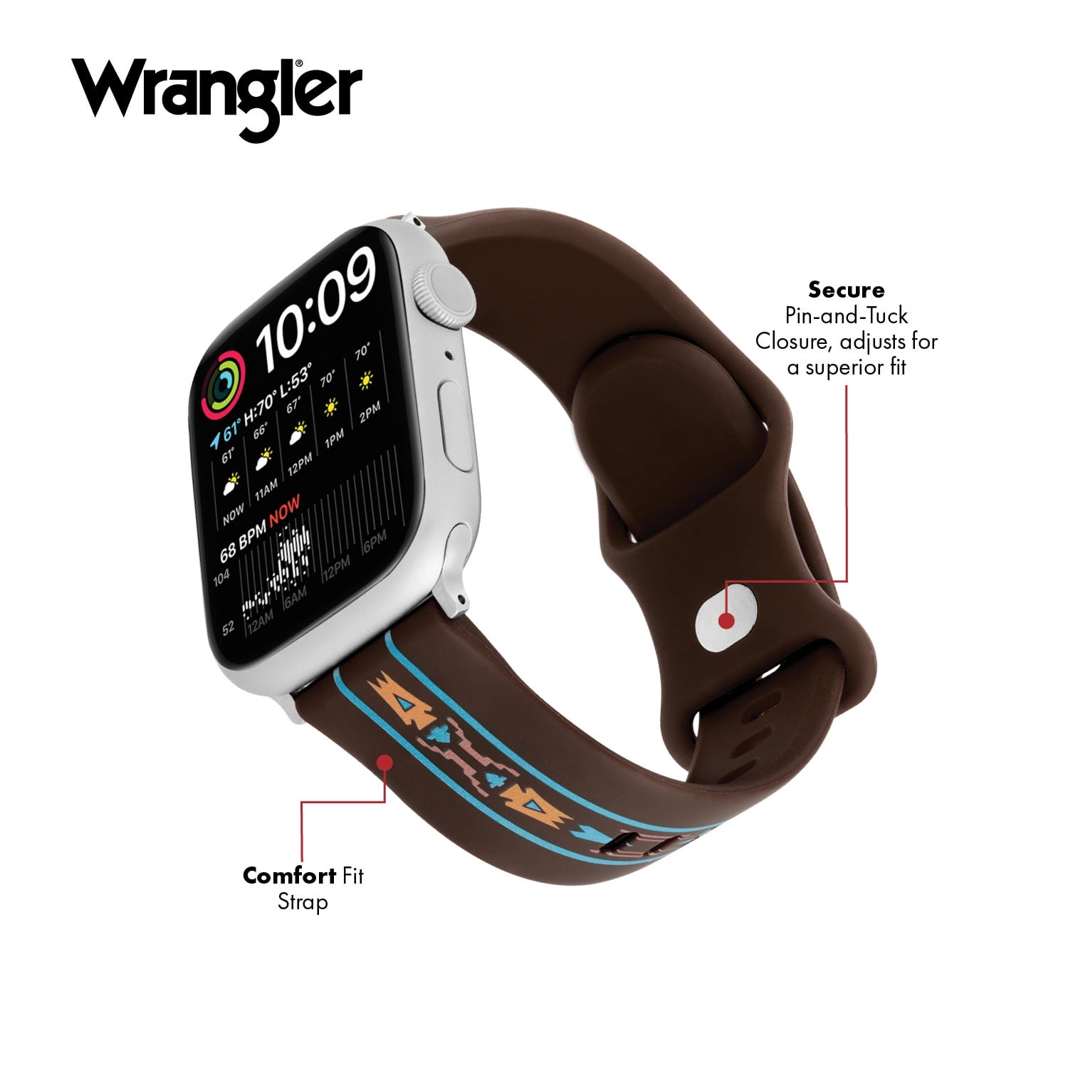 Wrangler® "Aztec" Brown Silicone Band for The Apple Watch®, Western Pattern, Unisex, Fits all Apple Watch® Series and Sizes