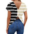 thumbnail image 3 of Backless Cross V-Neck Top for Women - Short Sleeve Graphic Print Tee, Sexy Open Back Blouse for Women's Summer Party & Casual Outfits Beige L, 3 of 7
