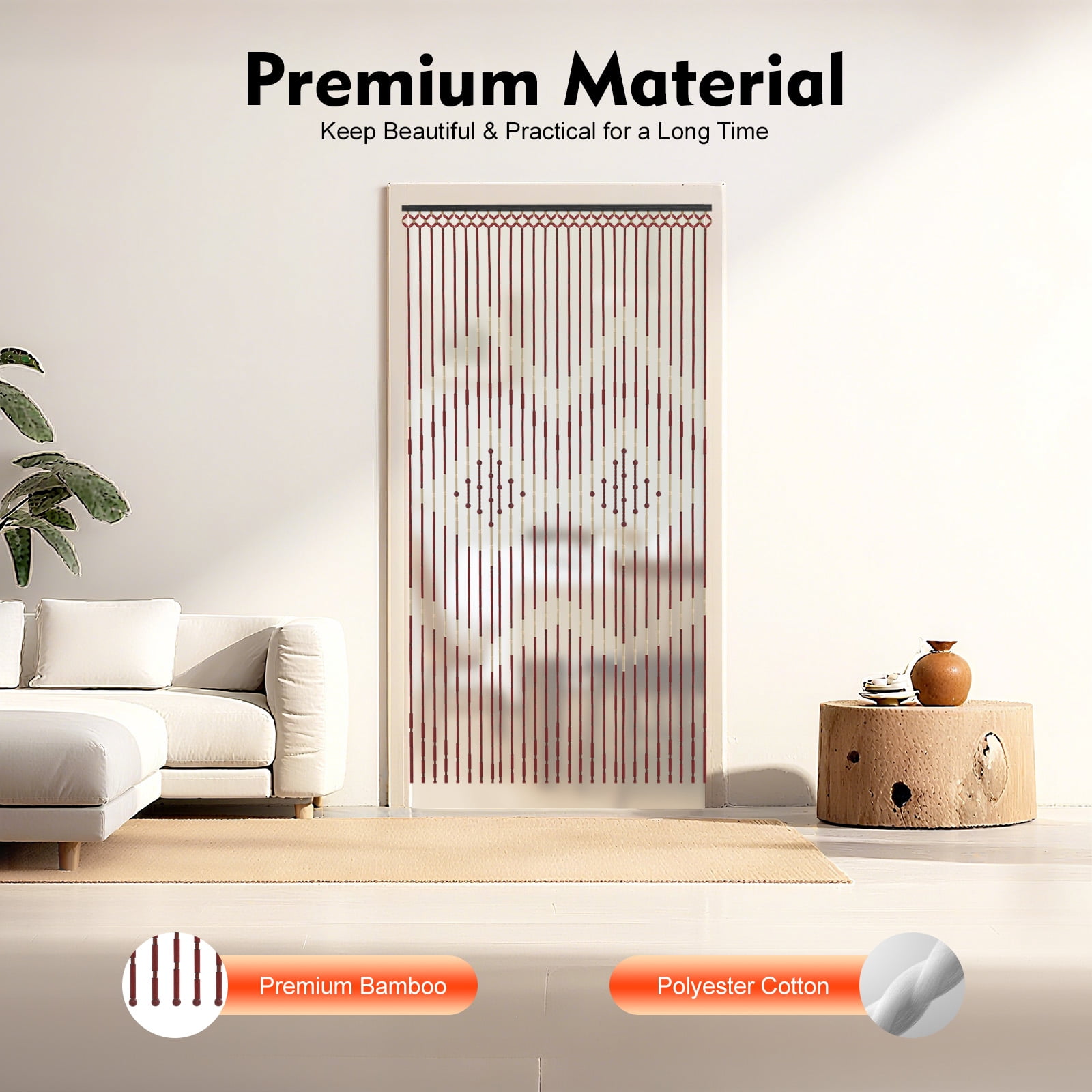 Peakora Retro Style Wooden Bead Curtain 3*5.74ft Bamboo and Wooden Doorway Beads 27 Lines Room Blind Screen for Porch Bedroom Living Room Bathroom