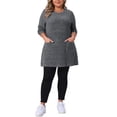 thumbnail image 2 of Suéteres de talla grande Agnes Orinda para mujeres, cuello redondo, de manga larga, tejido acanalado, suelto, con bolsillo, parte superior 1X gris claro, 2 of 5