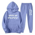 thumbnail image 3 of Aihuaihua Mens Christian Sweatsuit 2 Piece Fall Fashion Casual Outfits Jesus Print Hooded Sweatshirt and Baggy Jogging Pants Sky Blue XL, 3 of 5