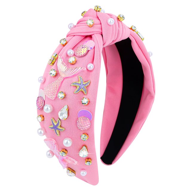 Diadema anudada con forma de sirena YARIEW para niñas (rosa)