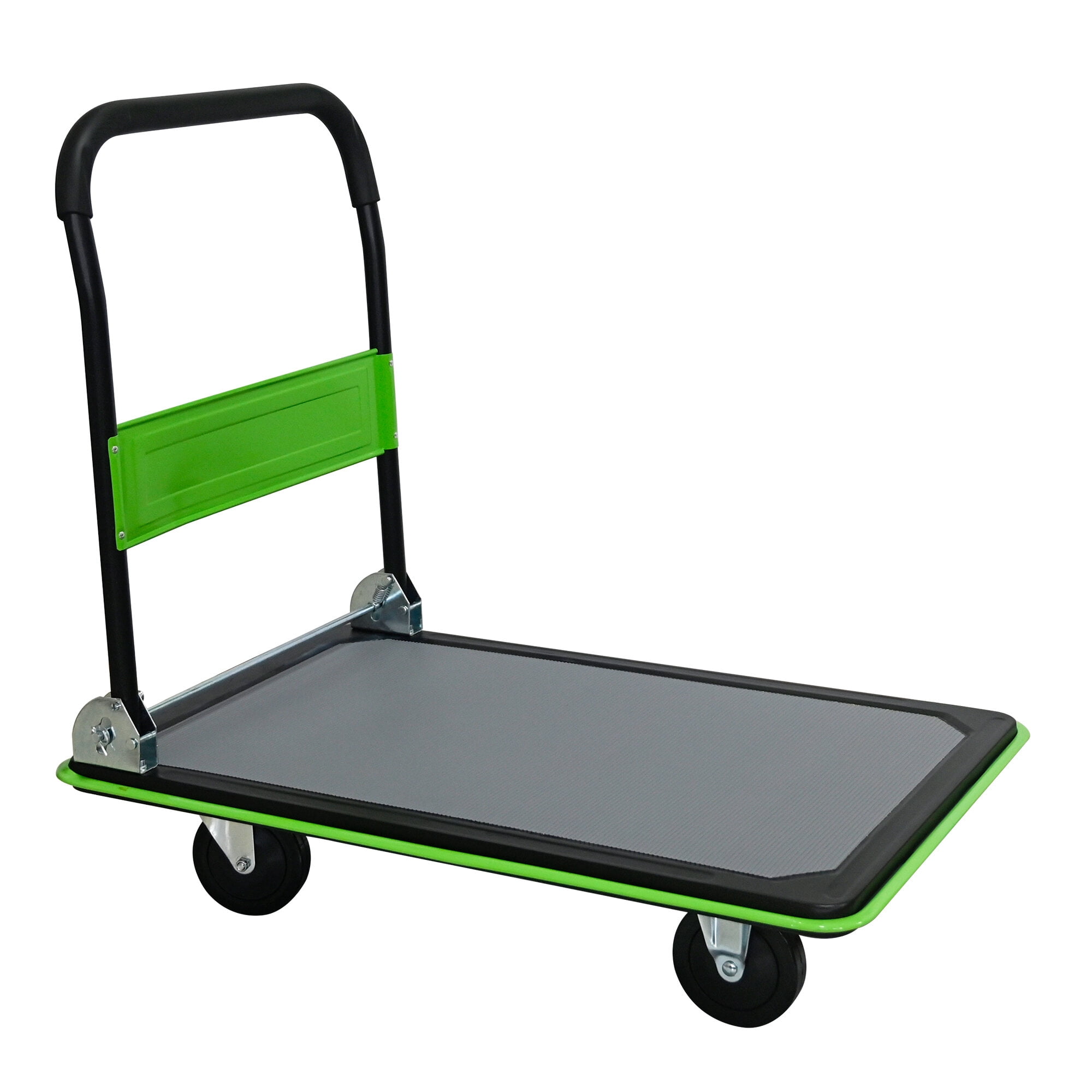 Dolly, Flatbed Cart, 660lbs Heavy Duty Capacity Platform Hand Truck 360 Degree Swivel Wheels Foldable Push Hand Cart for Loading and Storage, Warehouse-Green, Green Hand Truck,Steel Furniture Dolly