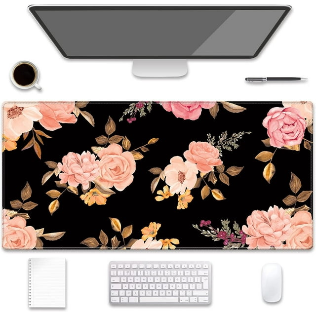 Large Extended Gaming Mouse Pad (31.5x15.7 inch, 3 mm Thick) with Non-Slip Rubber Base, XXL Mouse Keyboard Water-Resistant Desk Mat, for Gaming Office Home Computer Laptop, Peony