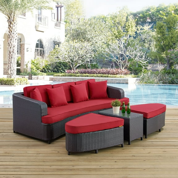 Modway Monterey 4 Piece Outdoor Patio Sofa Set in Brown Red