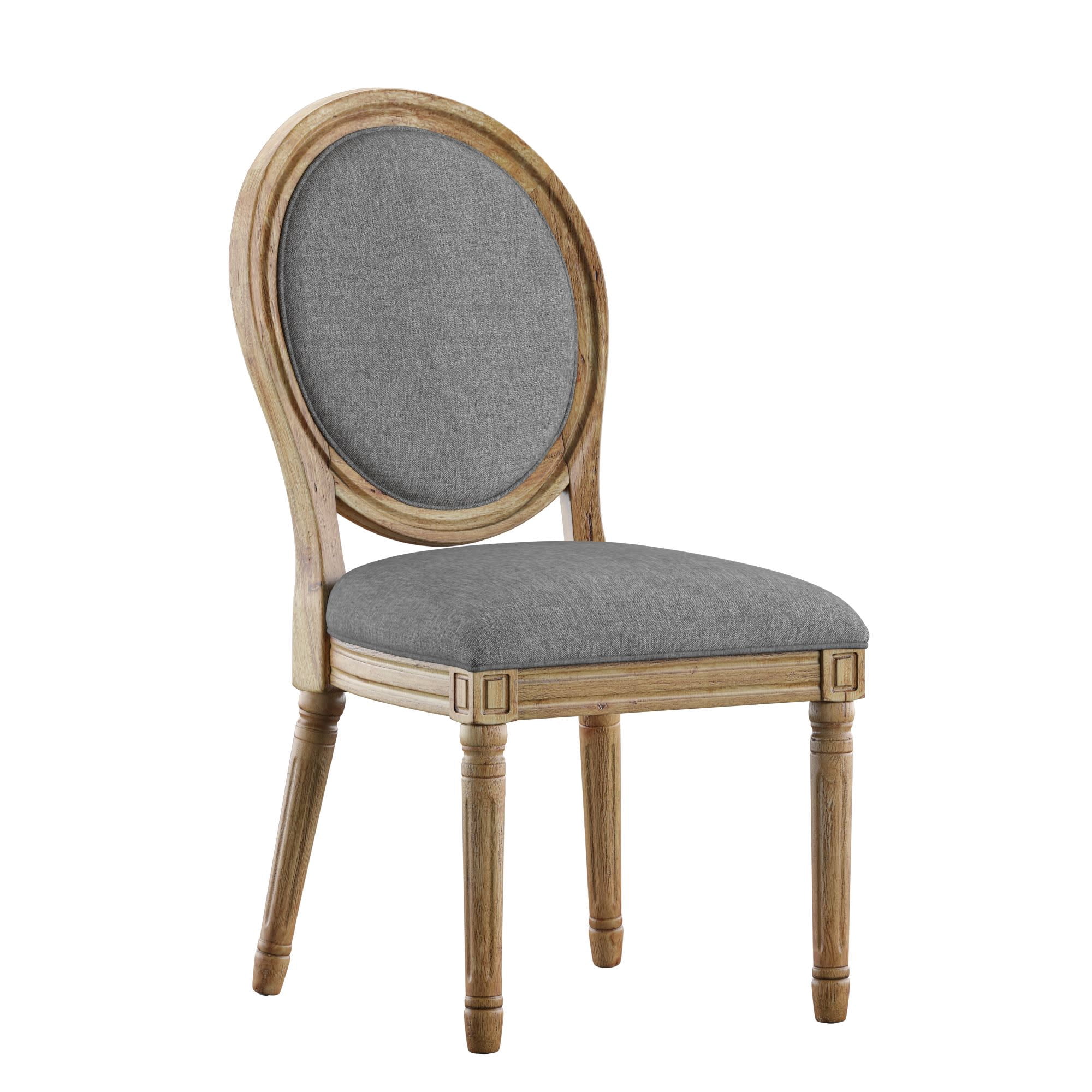 Weston Home Amadell Round Linen and Wood Dining Chairs, Set of 2, Grey Linen, Natural Finish