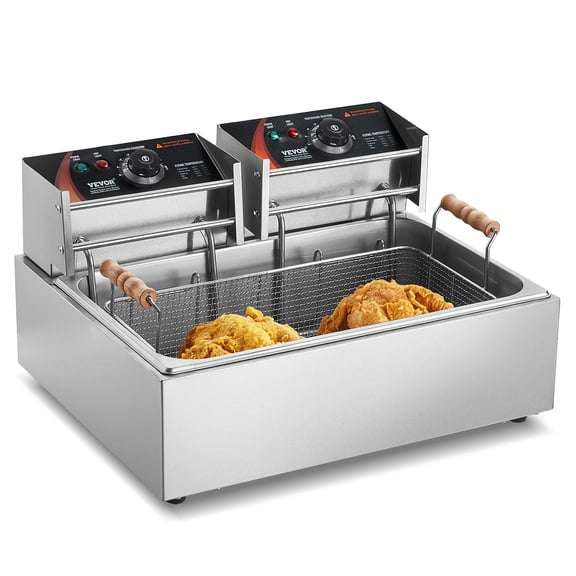 Commercial Deep Fryer 3000W Electric Turkey Fryer 18Qt 17L Stainless Steel Countertop Single Oil Fryer with 3 Removable Baskets for Kitchen Restaurant Silver