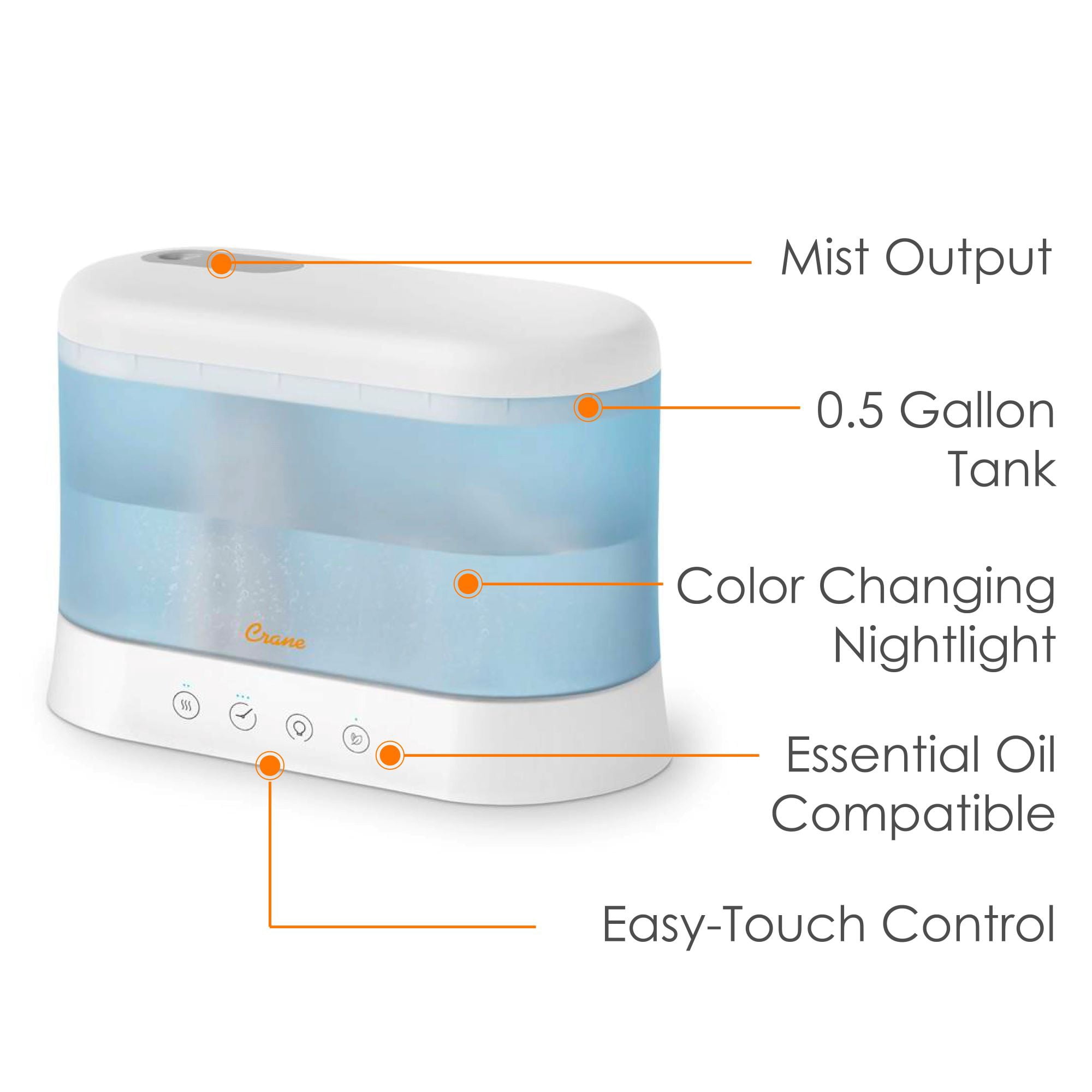 Crane 0.5 gal Top Fill Cool Mist Humidifier & Essential Oil Diffuser