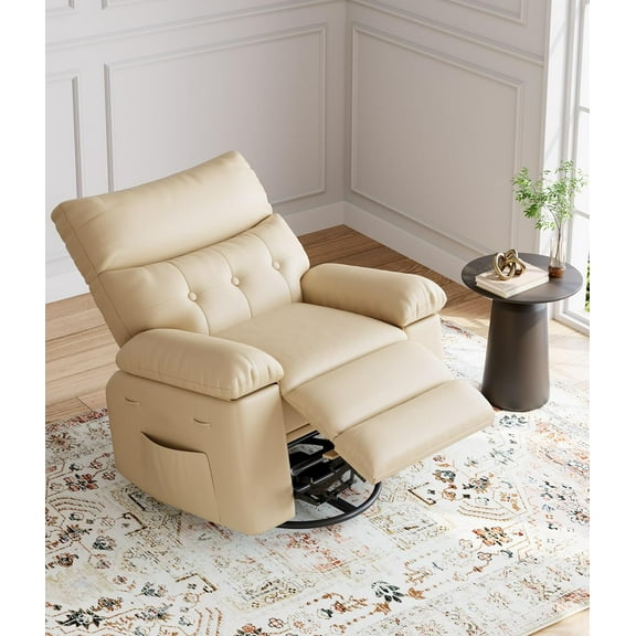 Recliner Chair,360 Swivel Chair for Adults,Faux PU Leather Large Recliner,Manual Glider Recliner Nursery Chair with 1.5X Sponge Filling and Easy Recline Mechanism for Living Room Nursery