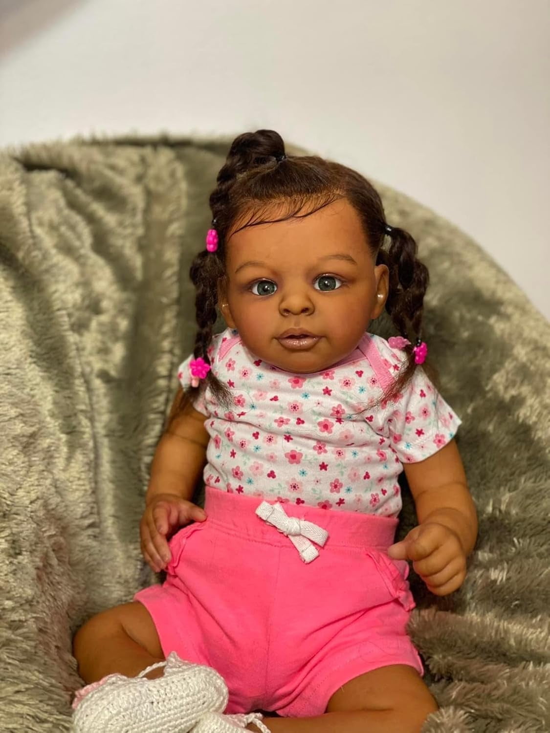 Realistic Reborn Baby Doll Black - 24 inch African Americans Lifelike Newborn Bebe Doll Girl Caramel Skin Soft Body Open Eyes Long Hair Real Life Like Baby Dolls Gifts