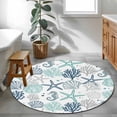 thumbnail image 3 of Round Area Rug 3ft, Blue Teal Coastal Non-slip Area Rugs for Living Room/Bedroom/Bathroom/Kitchen, Summer Beach Starfish Coral Nautical Washable Throw Floor Mat Indoor Outdoor Entrance Doormat, 3 of 9